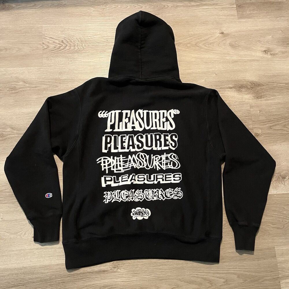 Pleasures Haze Champion Black White Heavyweight Hoodie Mens Size Large